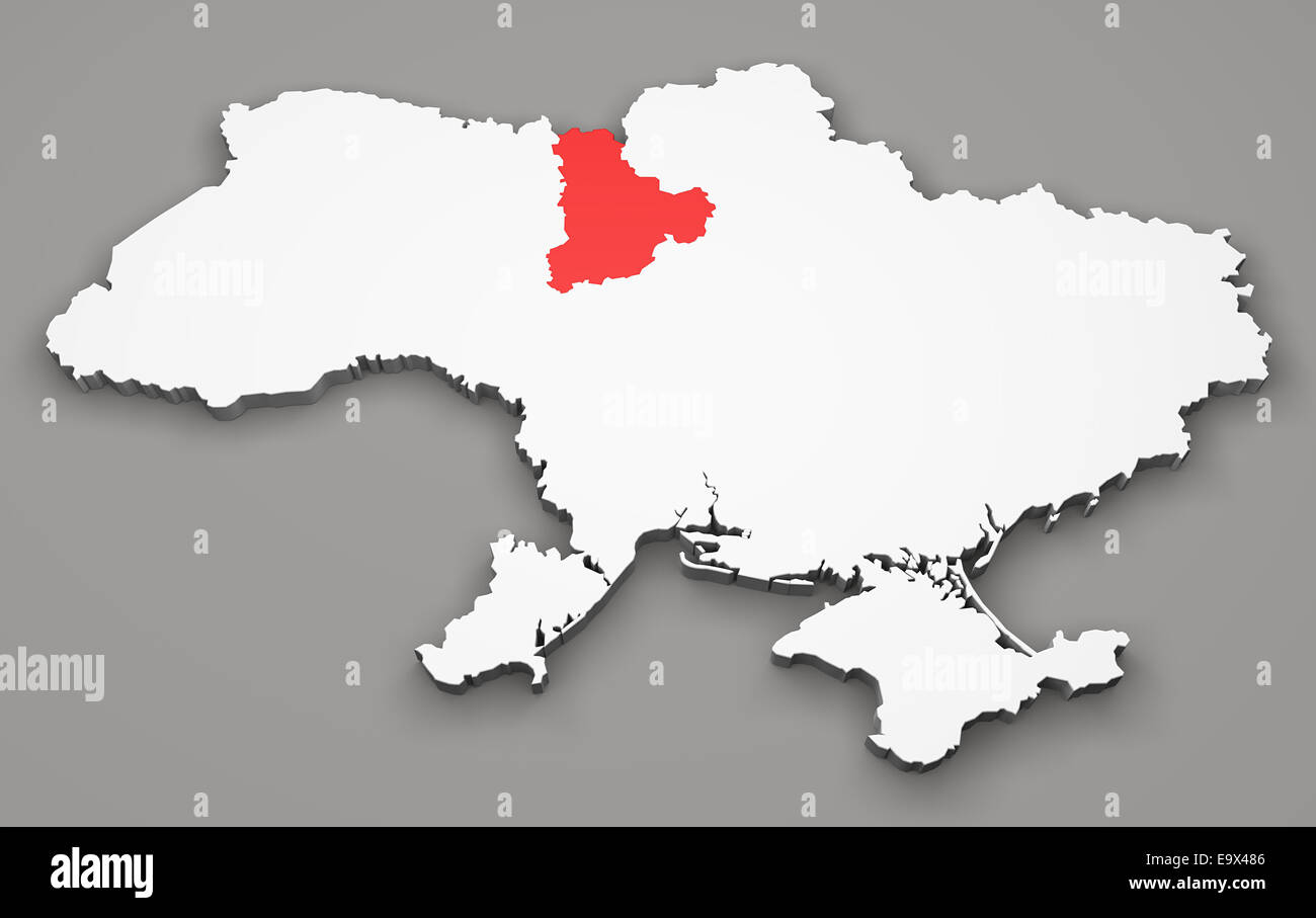 Karte von Ukraine, Abteilung Regionen, Kiew Stockfoto