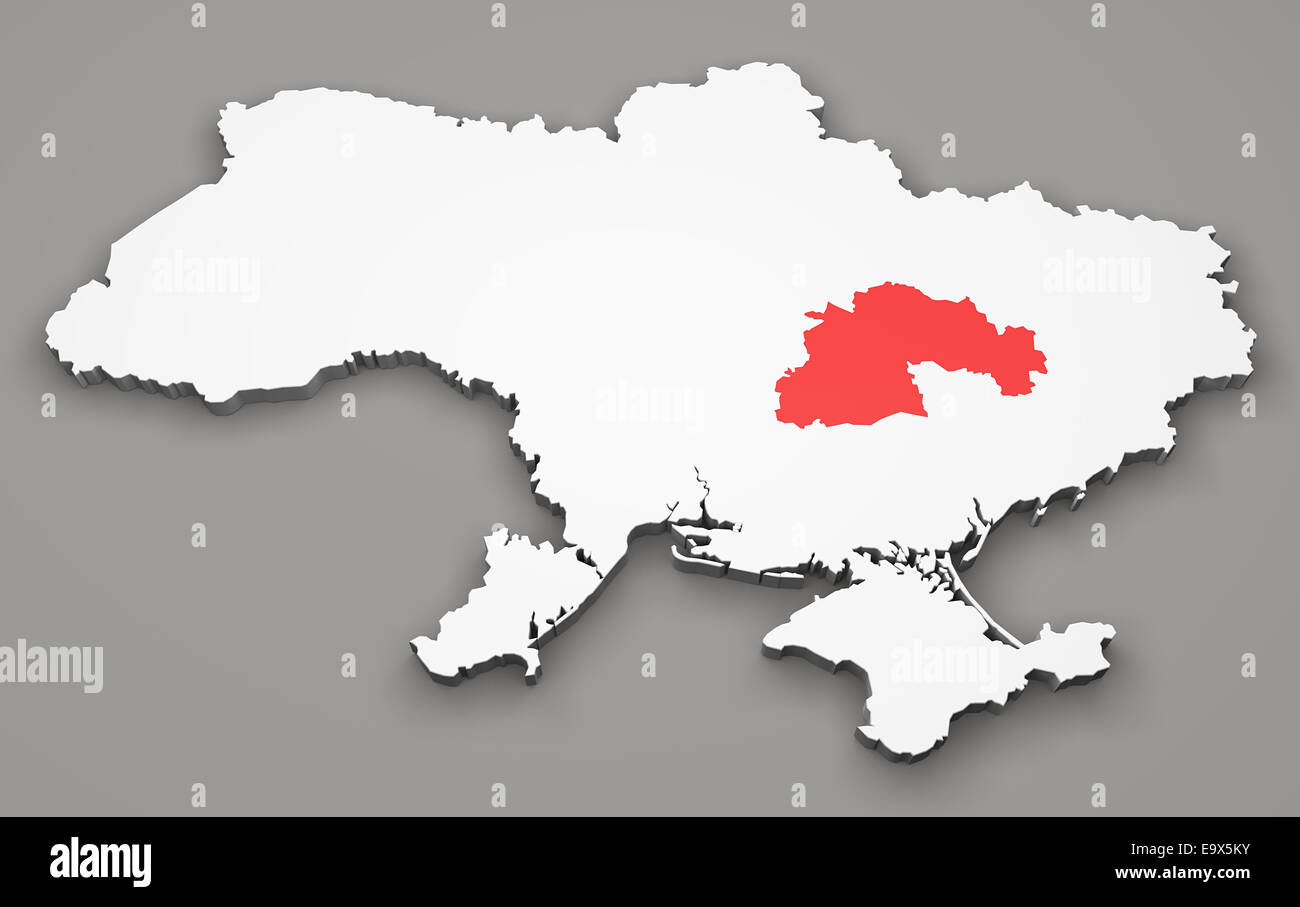 Karte von Ukraine, Abteilung Regionen, Dnipropetrowsk Stockfoto