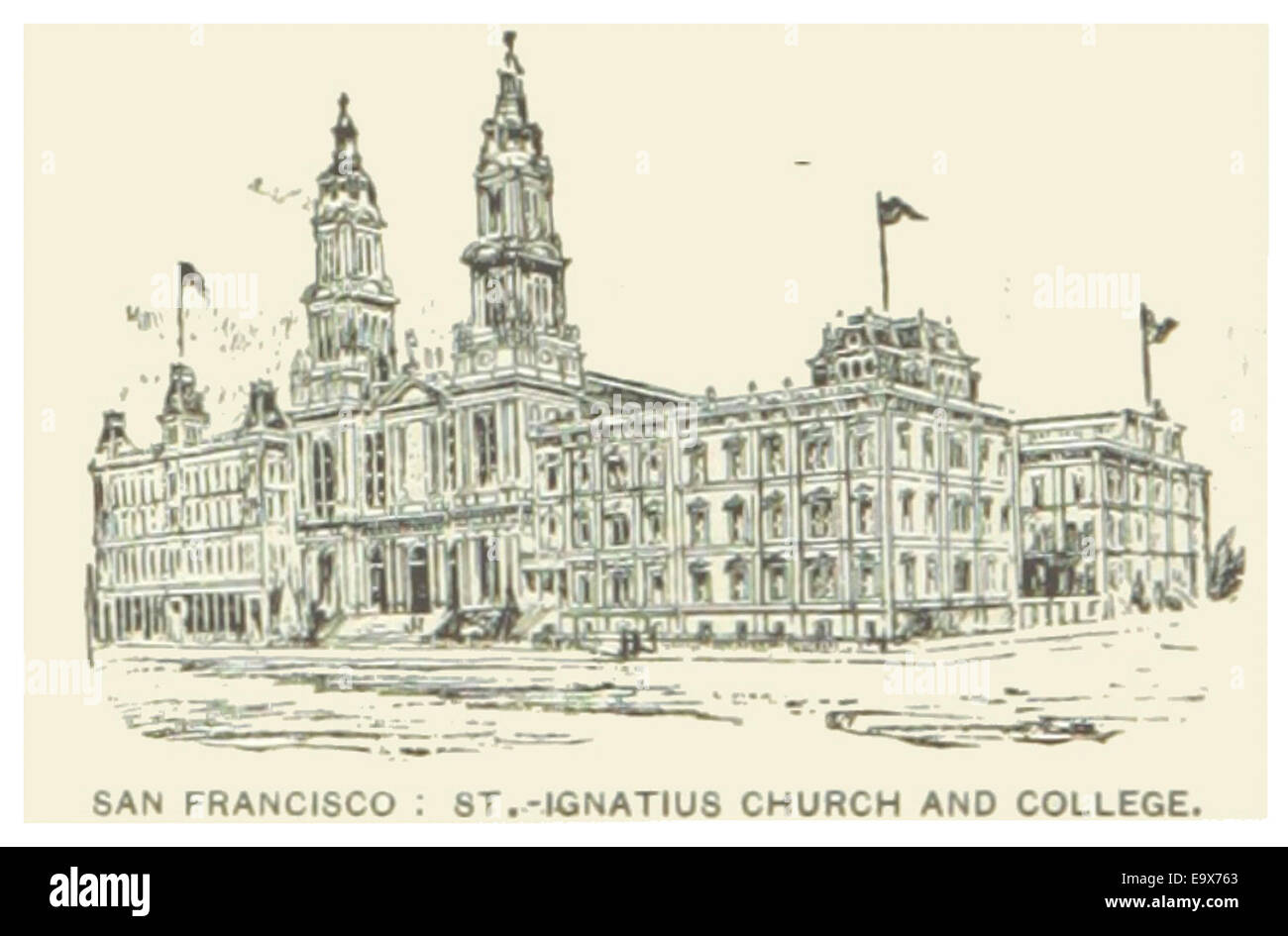 US-ca(1891) p090 SAN FRANCISCO, ST. IGNATIUS Kirche und Hochschule Stockfoto