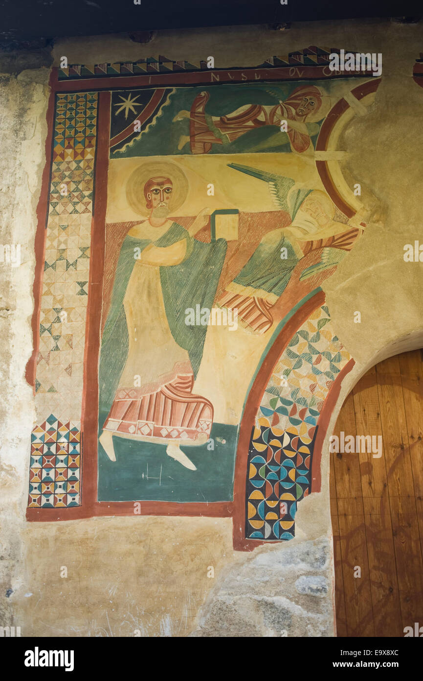 Kopie des Fresko. Romanische Kirche Sant Joan de Boi. Vall de Boi, Lleida, Katalonien, Spanien. Stockfoto