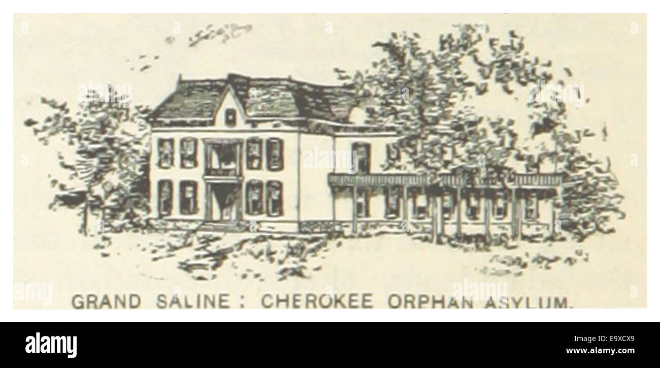 Diese Karte aus dem Jahr 1891 zeigt das Cherokee Waisenheim in Grand Saline, eine historische Einrichtung, die Ende des 19. Jahrhunderts für verwaiste Cherokee-Kinder eingerichtet wurde. Stockfoto