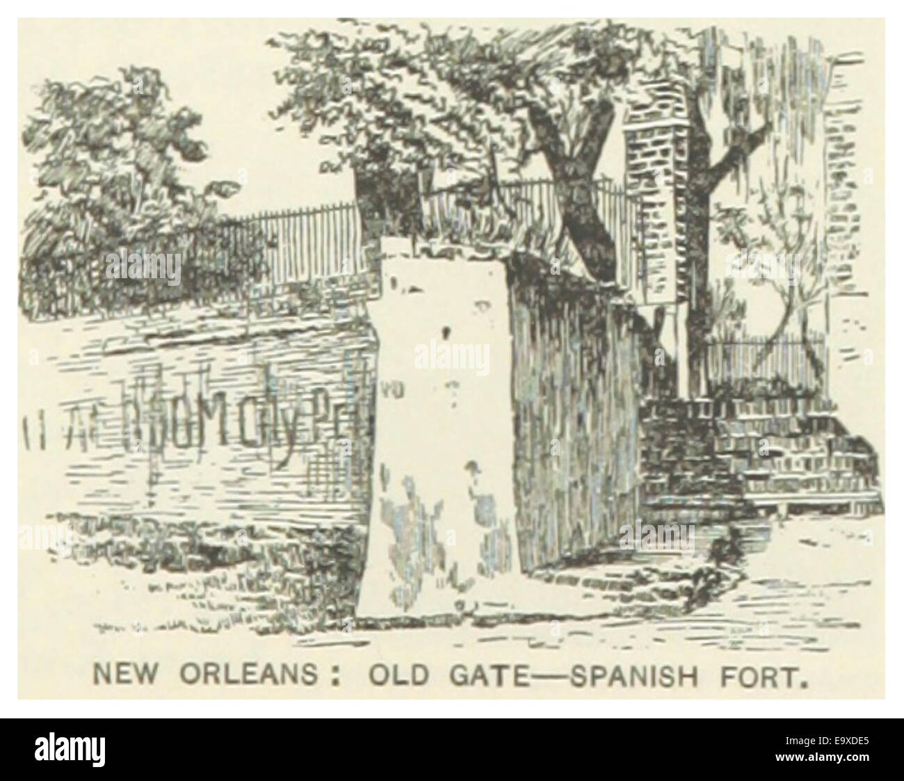 1891 wird auf die Überreste eines Tores im Spanish Fort in New Orleans Bezug genommen, einer historischen Militärstätte aus der spanischen Kolonialzeit. Stockfoto
