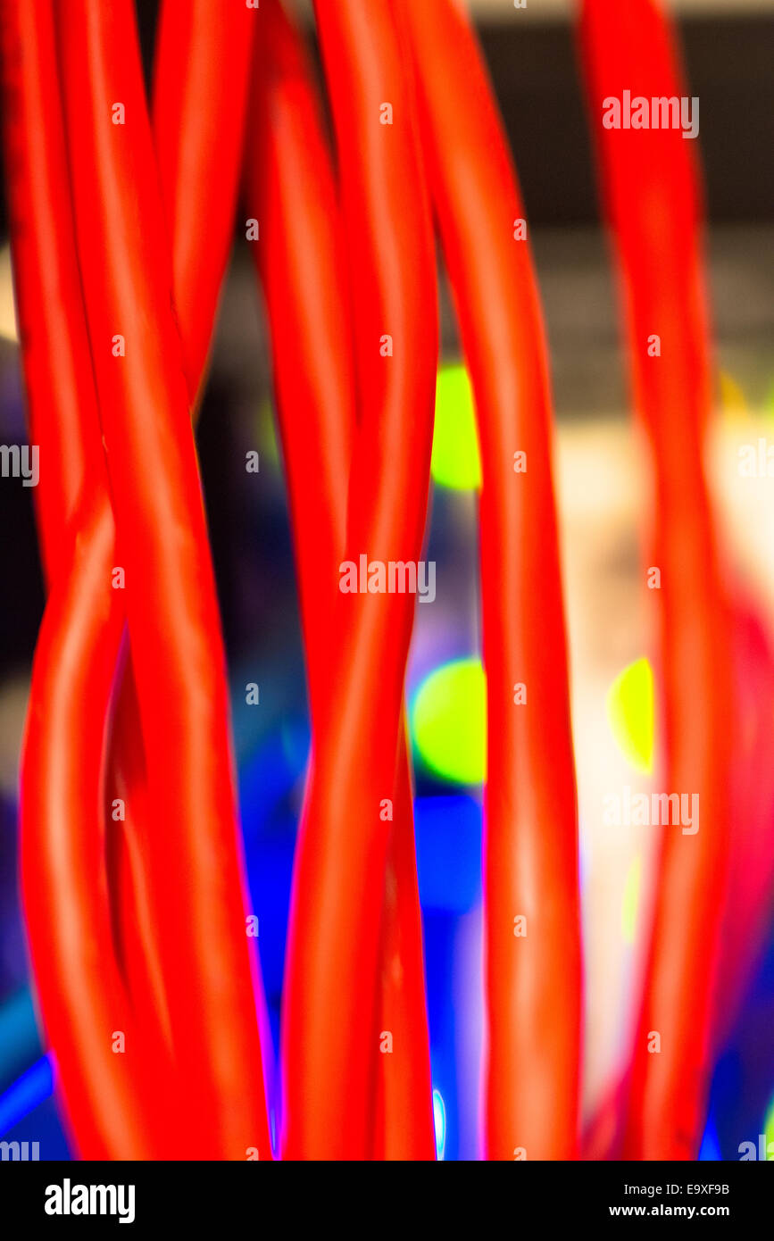 Rückseite des Server mit bunten Kabeln Stockfoto