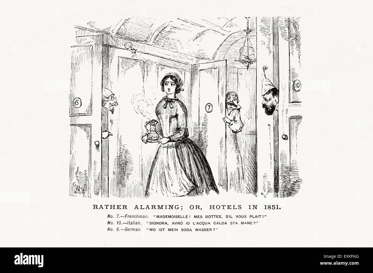 Viktorianische Darstellung von 1851 von Cuthbert Bede amüsant, alarmierend"ziemlich; Oder Hotels in 1851" Stockfoto