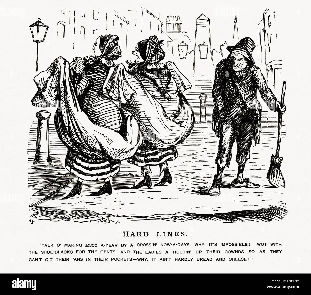 Viktorianische Darstellung aus dem Jahre 1856 von Henry R Howard Darstellung einer Straße sauberer kommentierte seine harten Zeiten Stockfoto