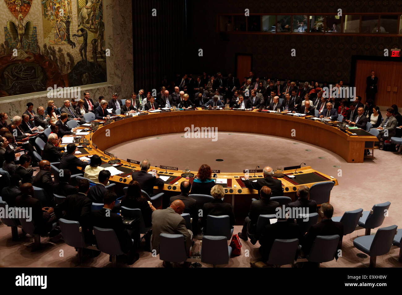 Ein Treffen im Gange in der Sicherheitsrat Kammer im UN-Hauptquartier in New York. Stockfoto