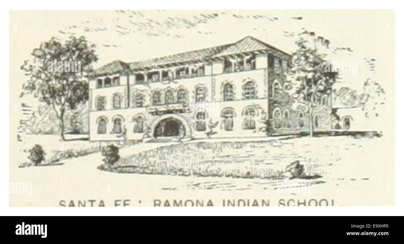 Diese Skizzenkarte aus dem Jahr 1891 zeigt die Ramona Indian School in Santa Fe, New Mexico, und bietet einen historischen Überblick über die Lage und Struktur der Schule. Stockfoto