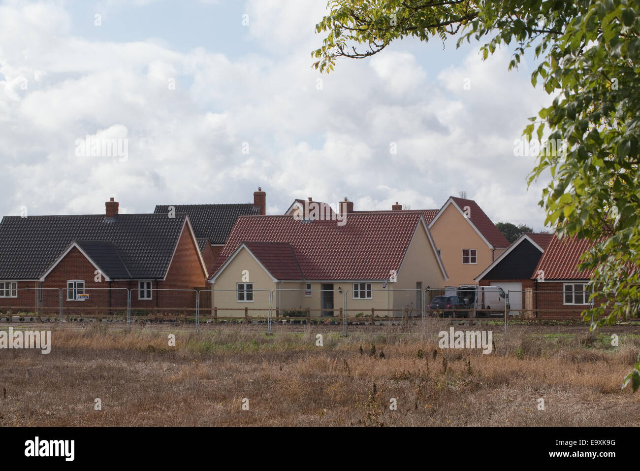 Neue Gehäuse. Expansion in "Green Belt". Norfolk. East Anglia. England. VEREINIGTES KÖNIGREICH. 2014. Stockfoto