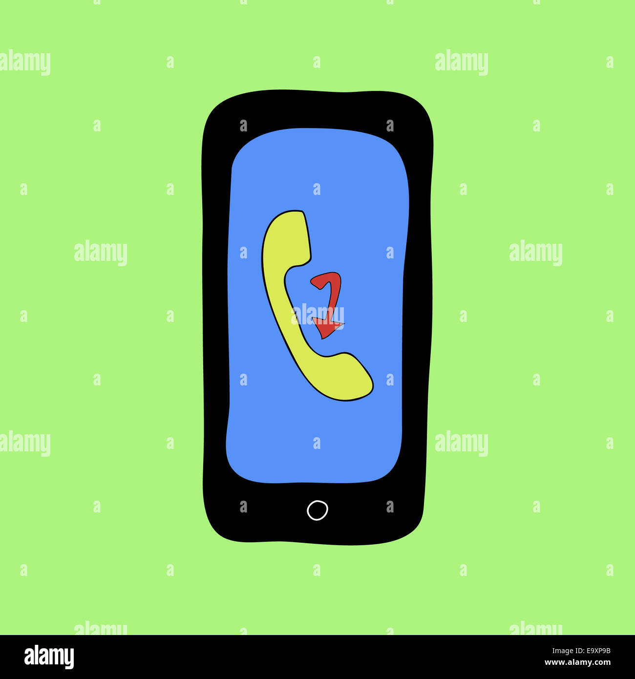 Doodle-Stil Telefon mit verpasster Anruf Stockfoto