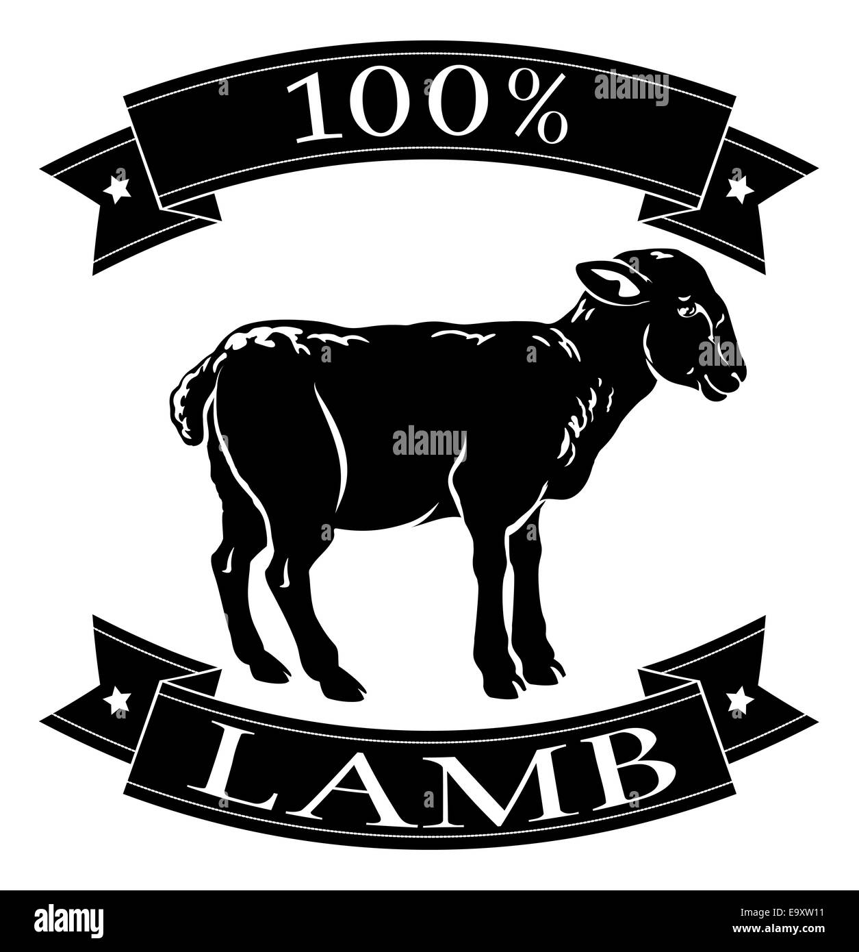 100 Prozent Lamm essen Symbol eines Lammes in einem Stempel-Stil Stockfoto