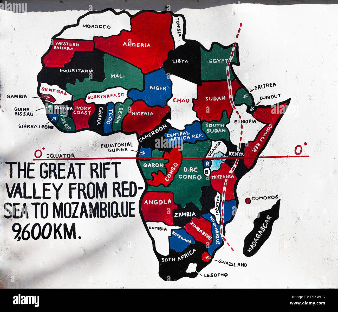 Zeichen-post für das Great Rift Valley in Kenia, Afrika. Das Great Rift Valley ist eine kontinuierliche geographische Graben, der von läuft noch Stockfoto
