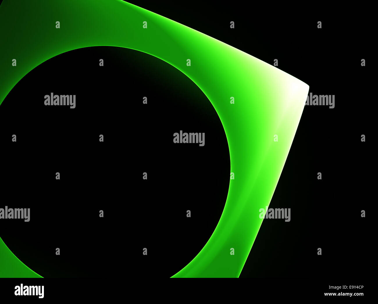 Abstrakte grüne geometrische Form mit Loch auf schwarz Stockfoto
