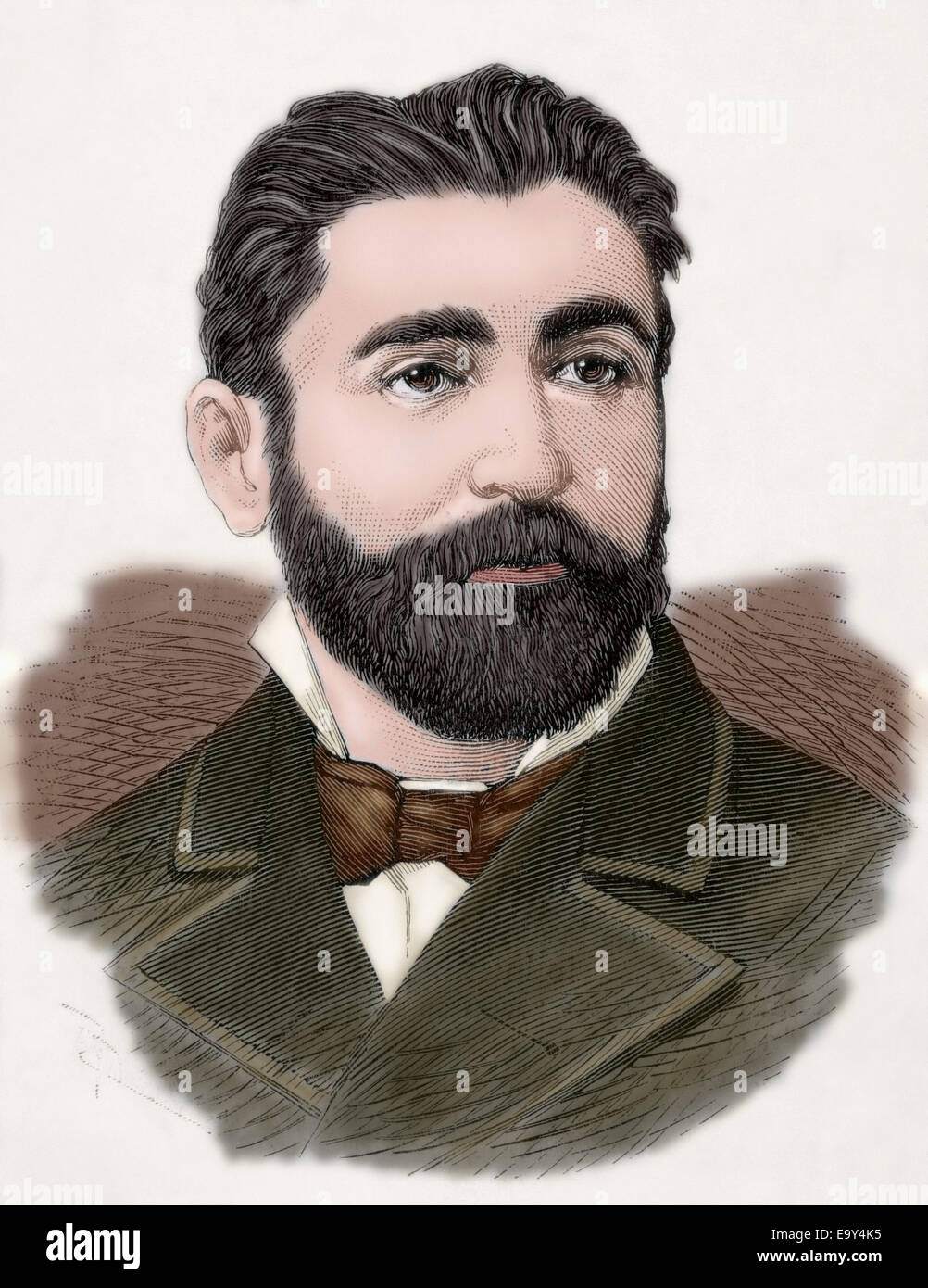 Aureliano Linares Rivas (1841 – 1903). Spanischer Politiker. Kupferstich von BB. Farbige. Stockfoto