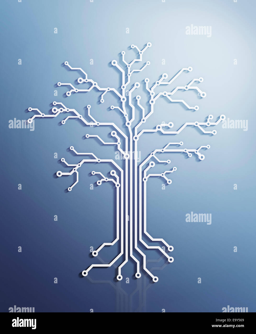 Digitalen Baum gemacht von elektronischen Schaltungen, konzeptionelle Darstellung auf blauem Hintergrund Stockfoto