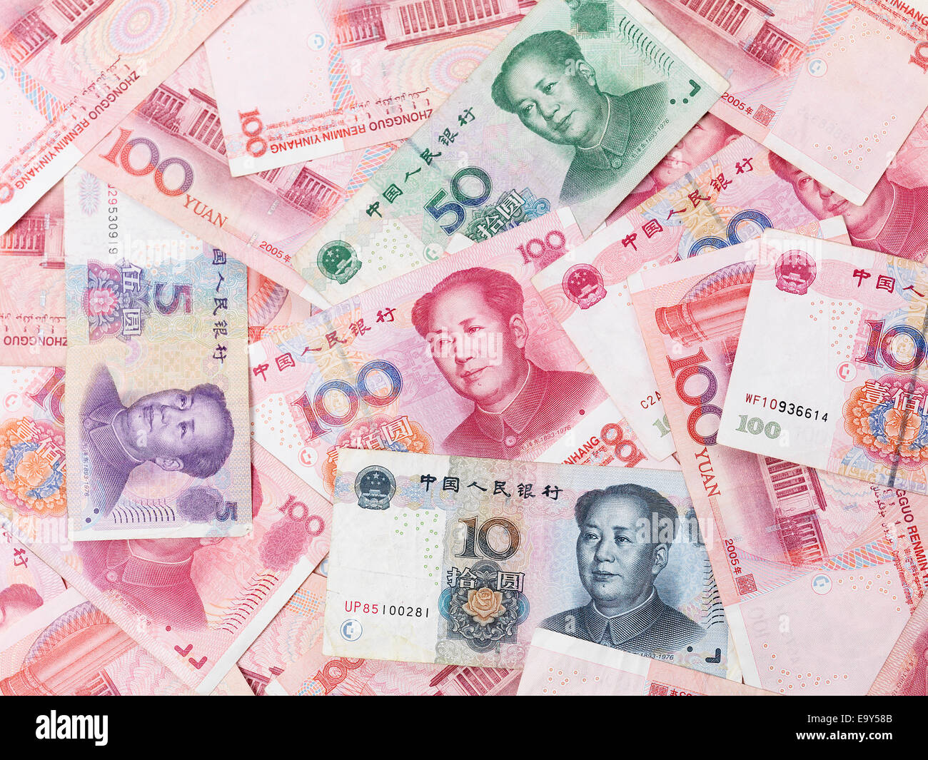 Chinesische Yuan Geld, Rechnungen, Renminbi Währung Hintergrund Stockfoto