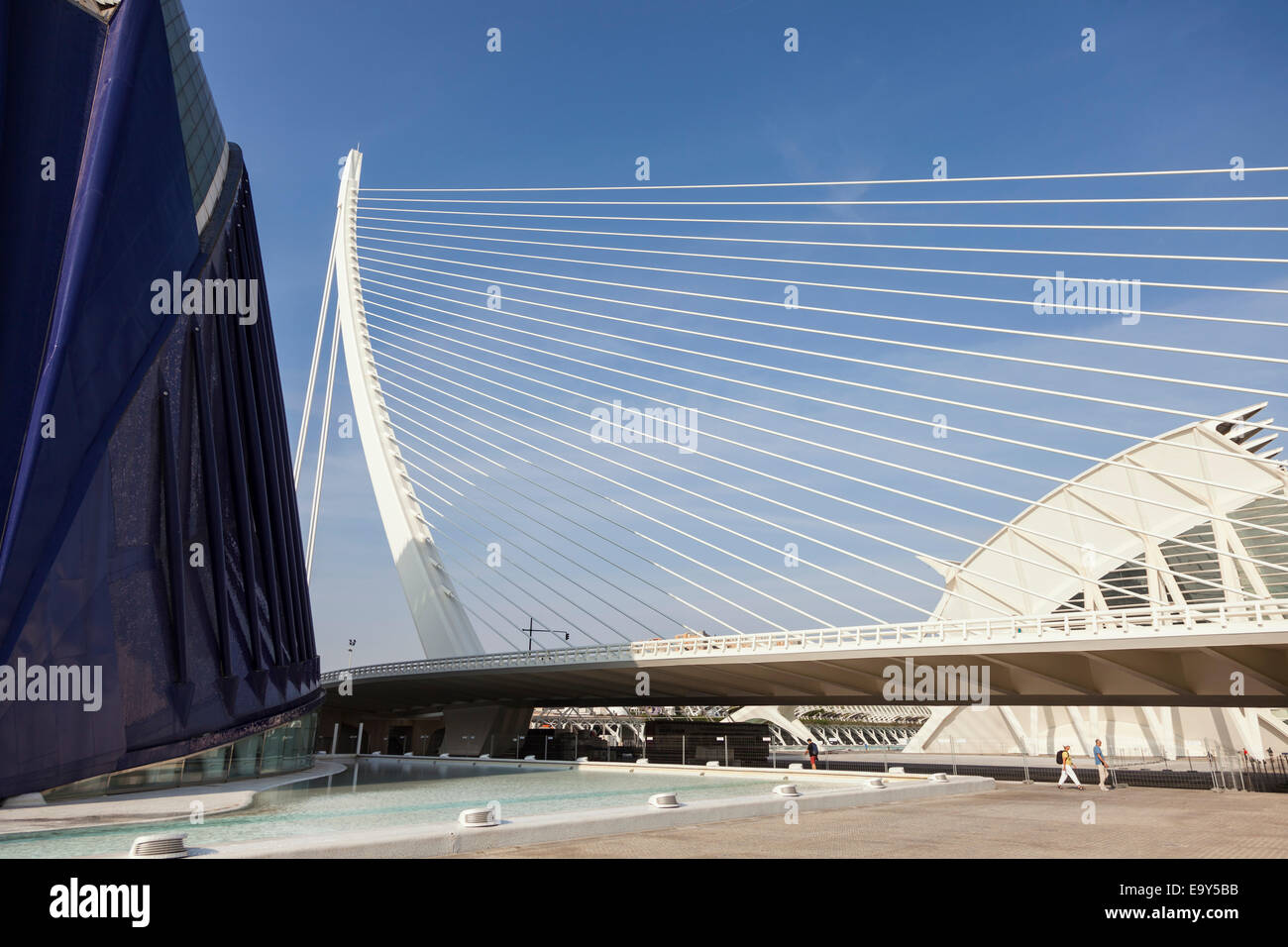 Brücke Pont du Lassut De Lor und den Oceonografic in der Stadt der Künste und Wissenschaften, Valencia, Spanien. Stockfoto