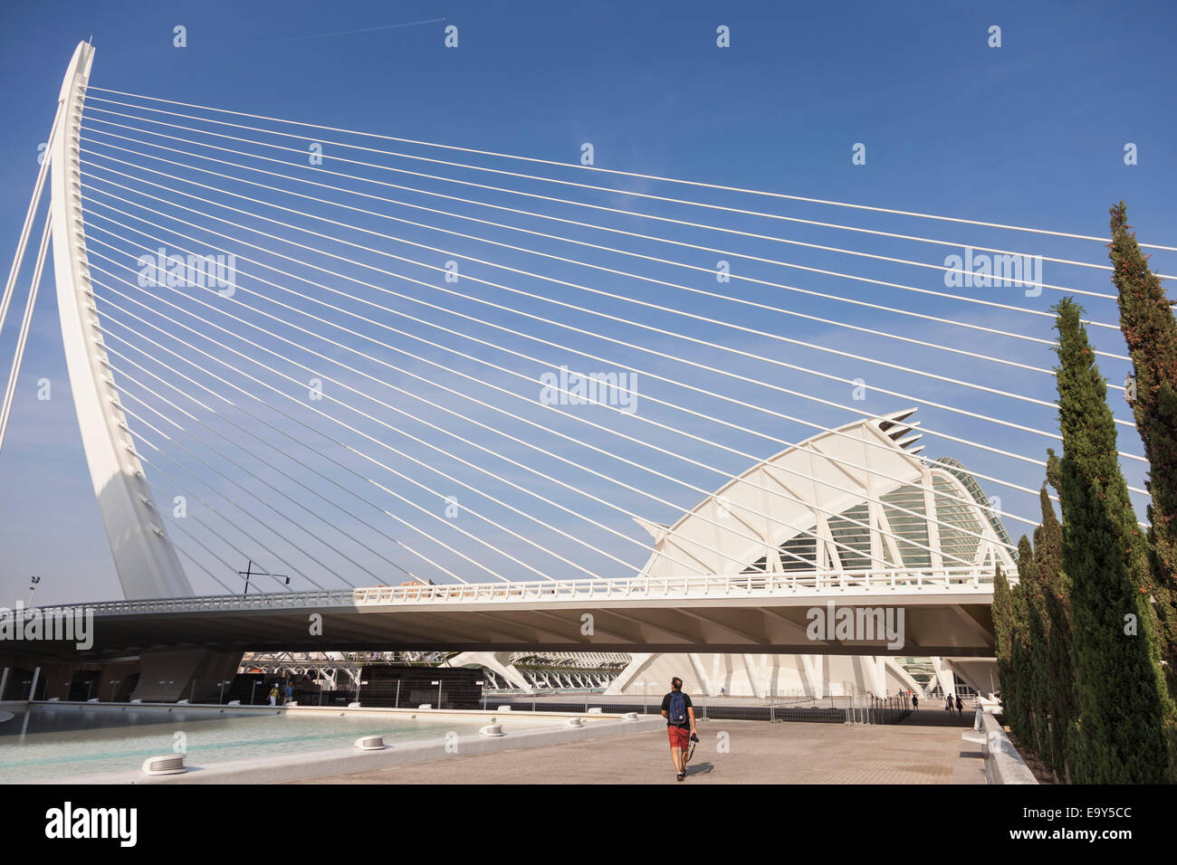 Brücke Pont du Lassut De Lor in der Stadt der Künste und Wissenschaften, Valencia, Spanien. Stockfoto