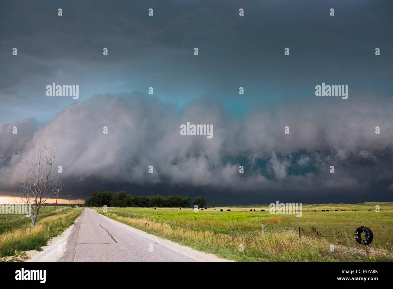 Ein sehr heftiger Sturm bewegt sich über die Sandhügel nördlich von Thedford Nebraska. Stockfoto