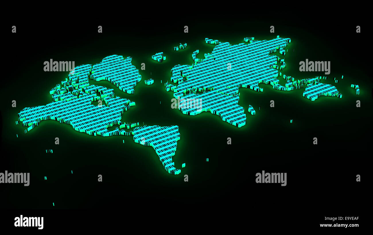 Weltkarte mit Binärzahlen als Textur Stockfoto