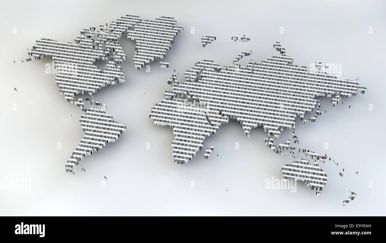 Weltkarte mit Binärzahlen als Textur Stockfoto