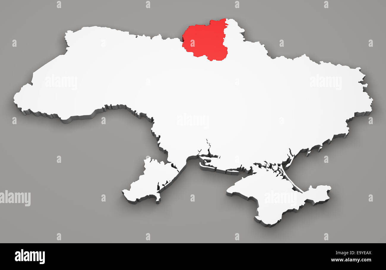 Karte von Ukraine, Abteilung Regionen, Tschernihiw Stockfoto