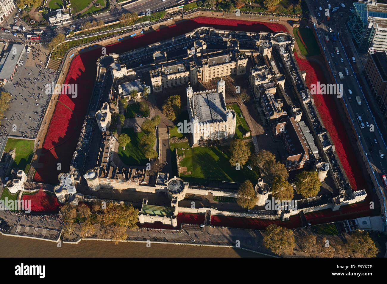 Luftaufnahme des Tower von London Mohn Stockfoto