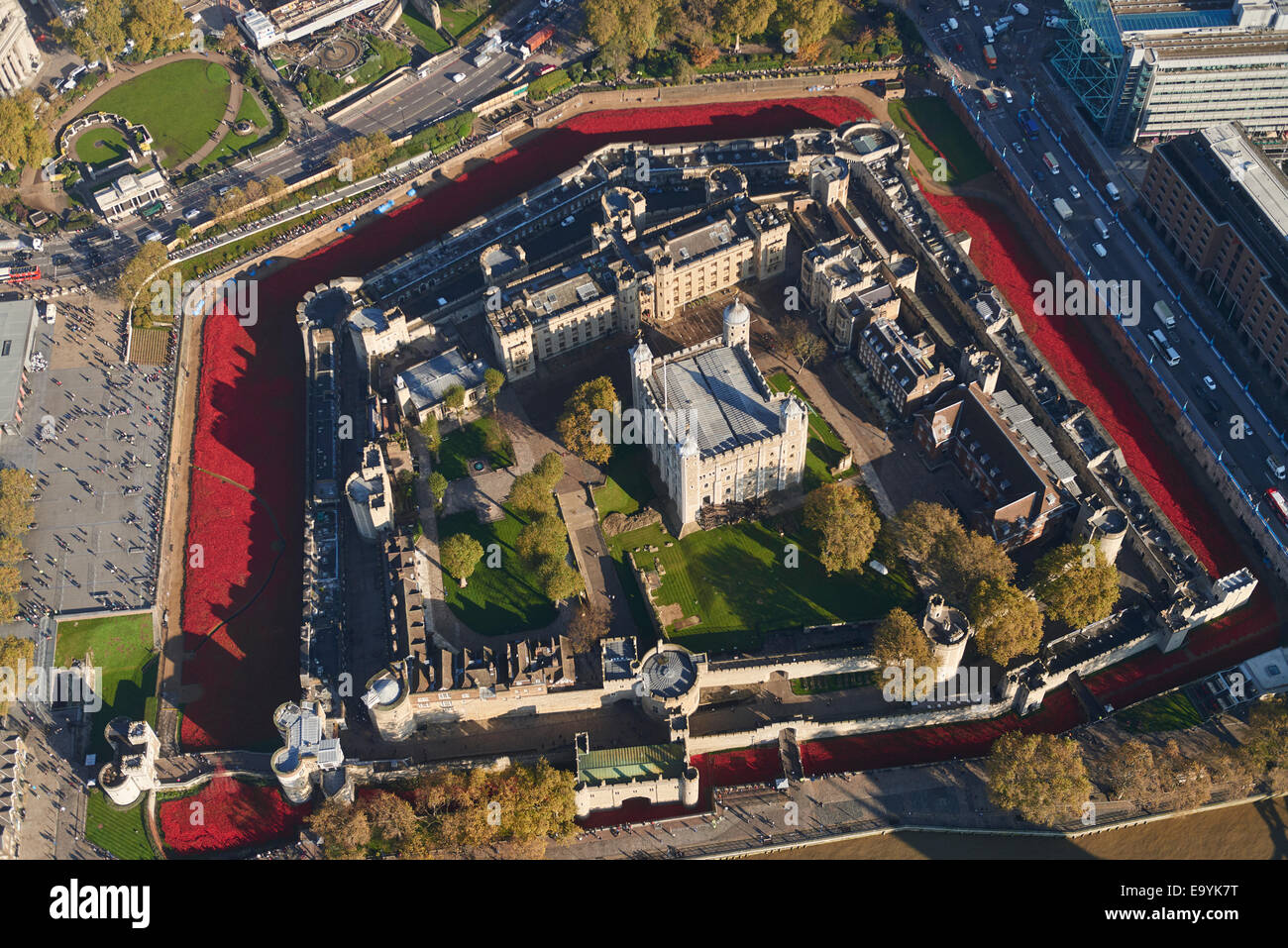 Luftaufnahme des Tower von London Mohn Stockfoto