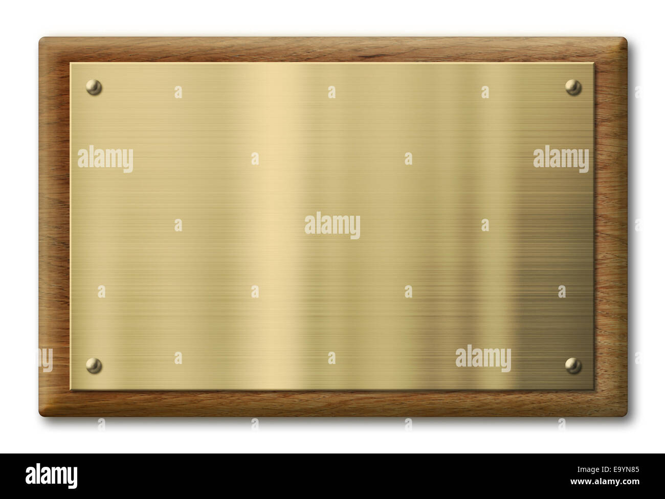 Hölzerne Tafel mit Messing oder gold Metallplatte. Clipping-Pfad ist im Preis inbegriffen. Stockfoto