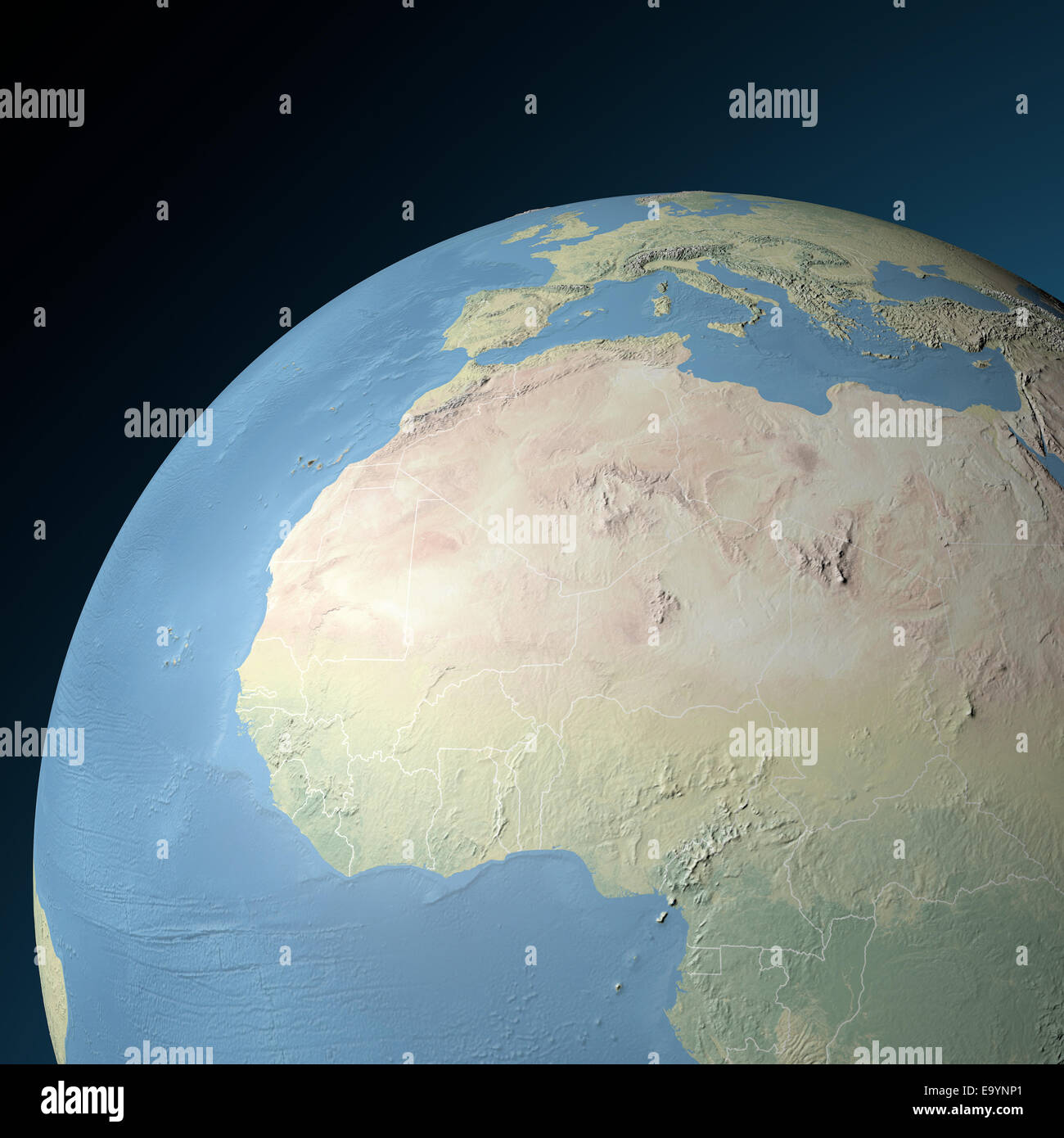 Physische Karte westlichen Nordafrika im Relief. Elemente dieses Bildes, eingerichtet von der NASA Stockfoto