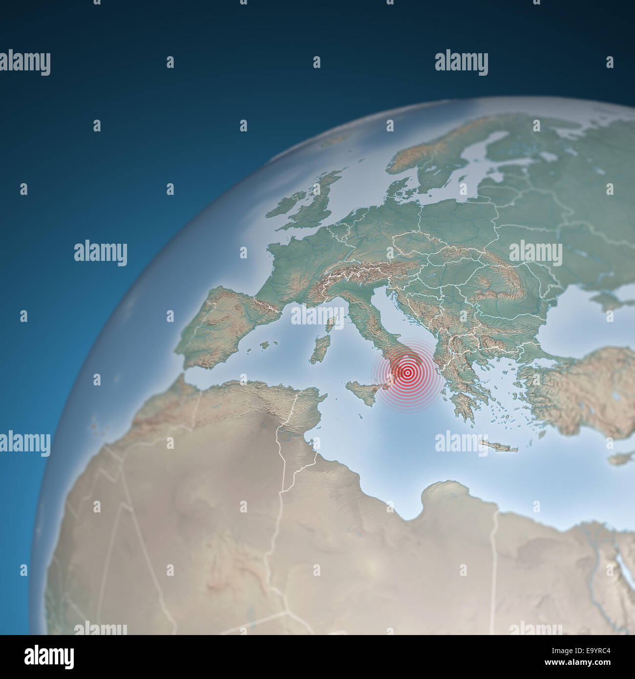 Globus-Symbol mit glatten Schatten und weiße Karte der Kontinente der Welt Stockfoto