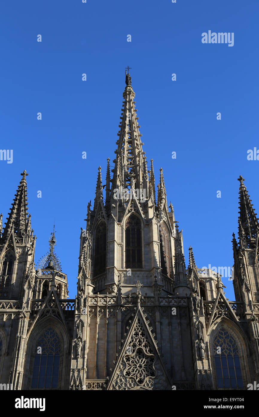 Spanien. Katalonien. Kathedrale von Barcelona. Von außen. Neo-gotische Fassade. des 19. Jahrhunderts. Stockfoto