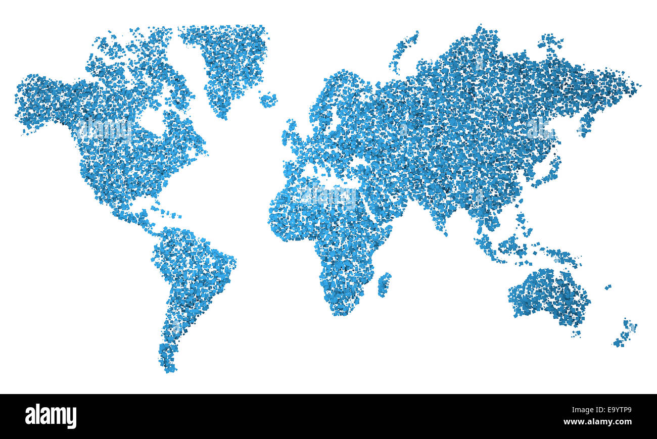 Blaue 3D-Bild Weltkarte auf weißem Hintergrund Stockfoto