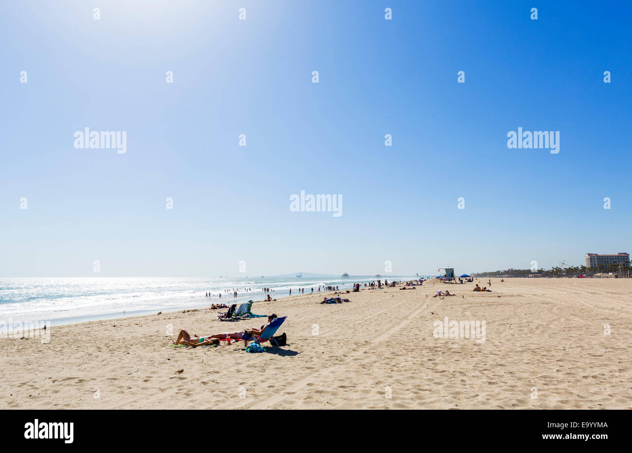 Der Strand von Huntington Beach State Park, Huntington Beach, Orange County, Kalifornien, USA Stockfoto