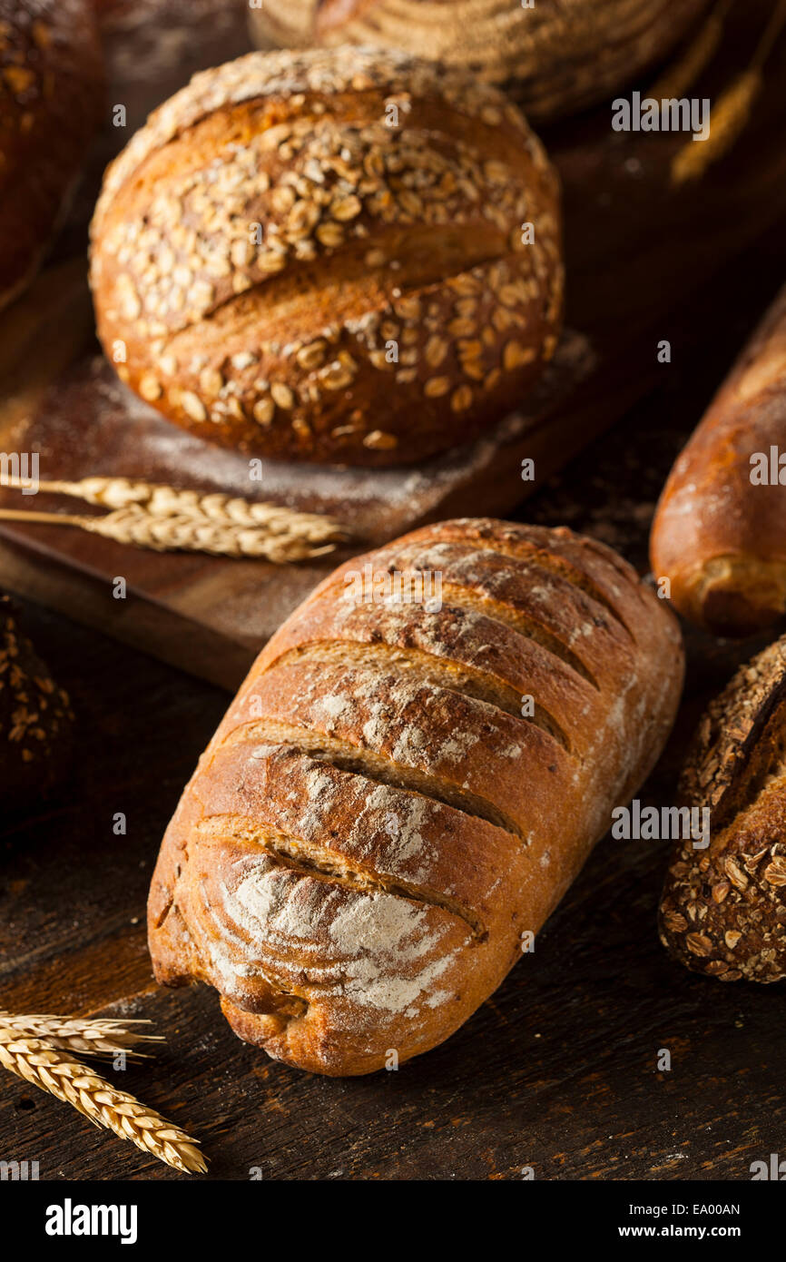 Frisch gebackenes Roggenbrot auf einem Hintergrund Stockfoto