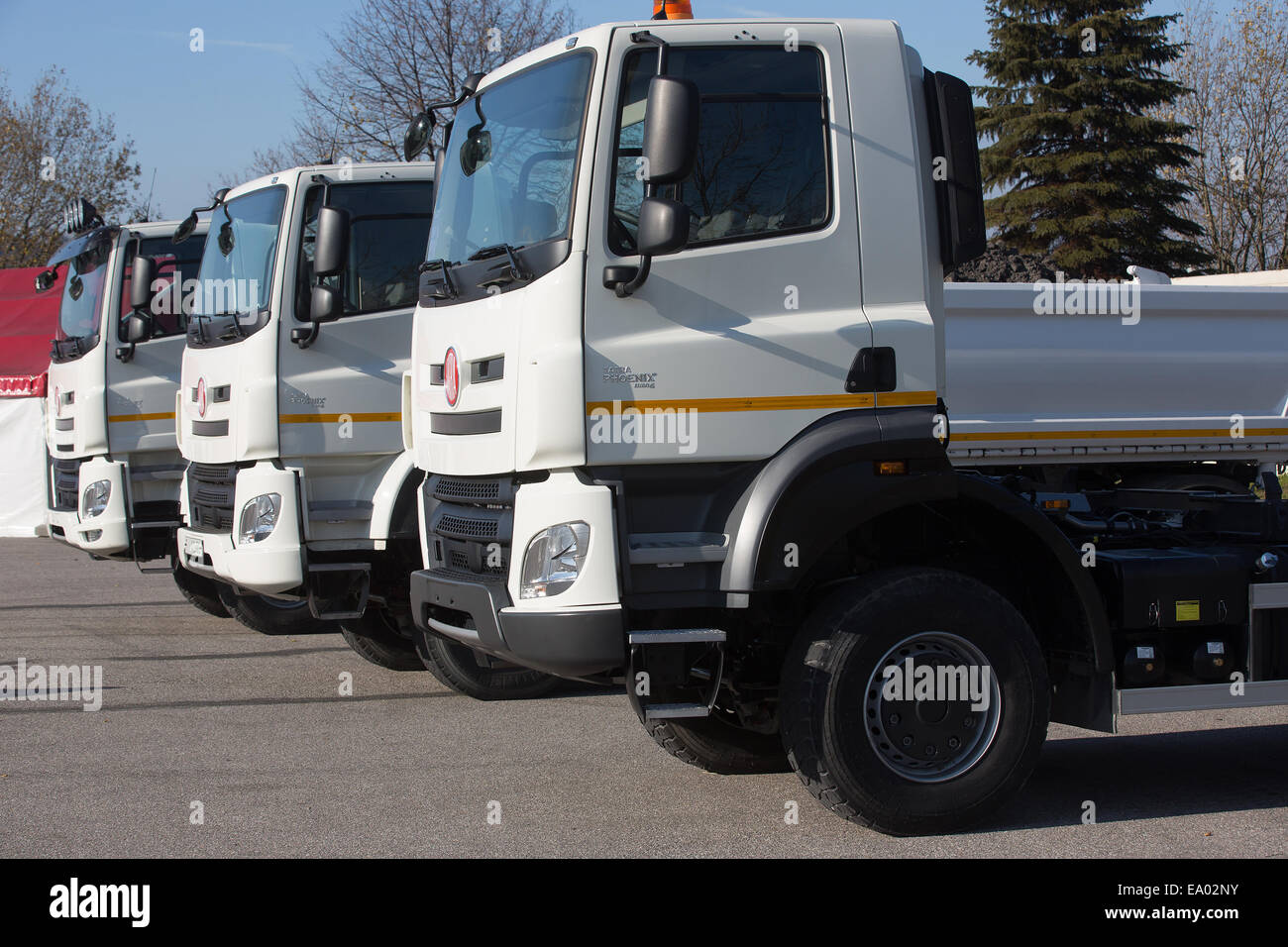 Tschechischen LKW-Hersteller Tatra Koprivnice präsentiert neue Modell Tatra Phoenix Motoren europäischen Abgasnormen Euro 6 auf Polygon in Koprivnice, Tschechische Republik am 4. November 2014 zur Verfügung gestellt. (CTK Foto/Petr Sznapka) Stockfoto