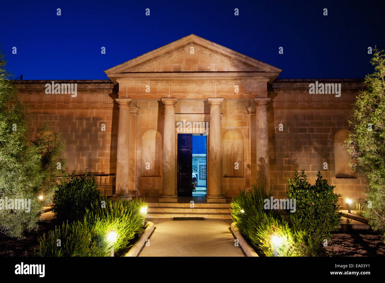 Domus Romana (römische Villa) in der Nacht, Rabat, Malta Stockfoto