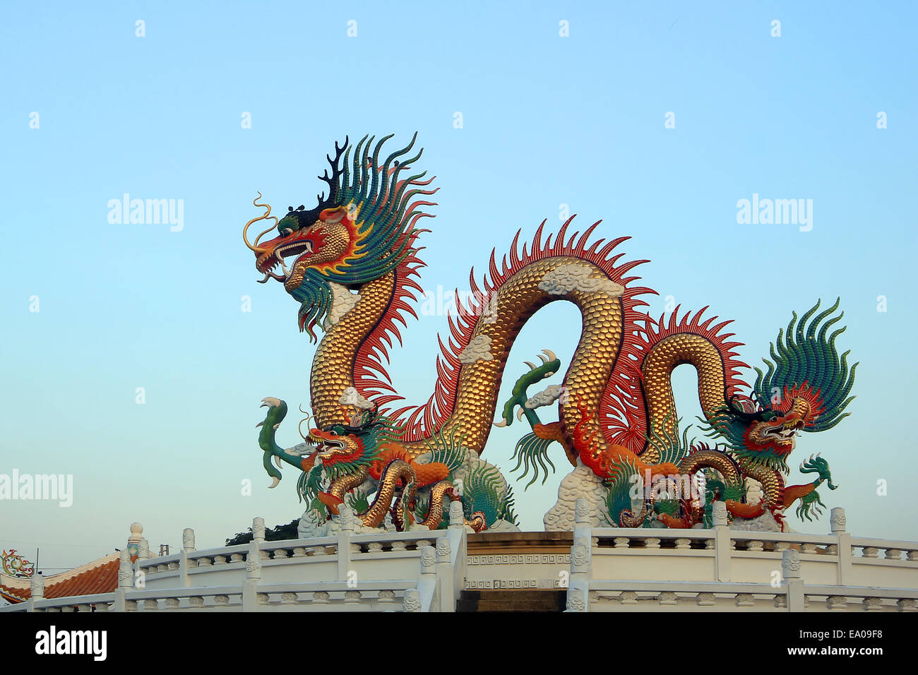 Chinesischer Goldener Drache auf schönen Himmelshintergrund Stockfoto
