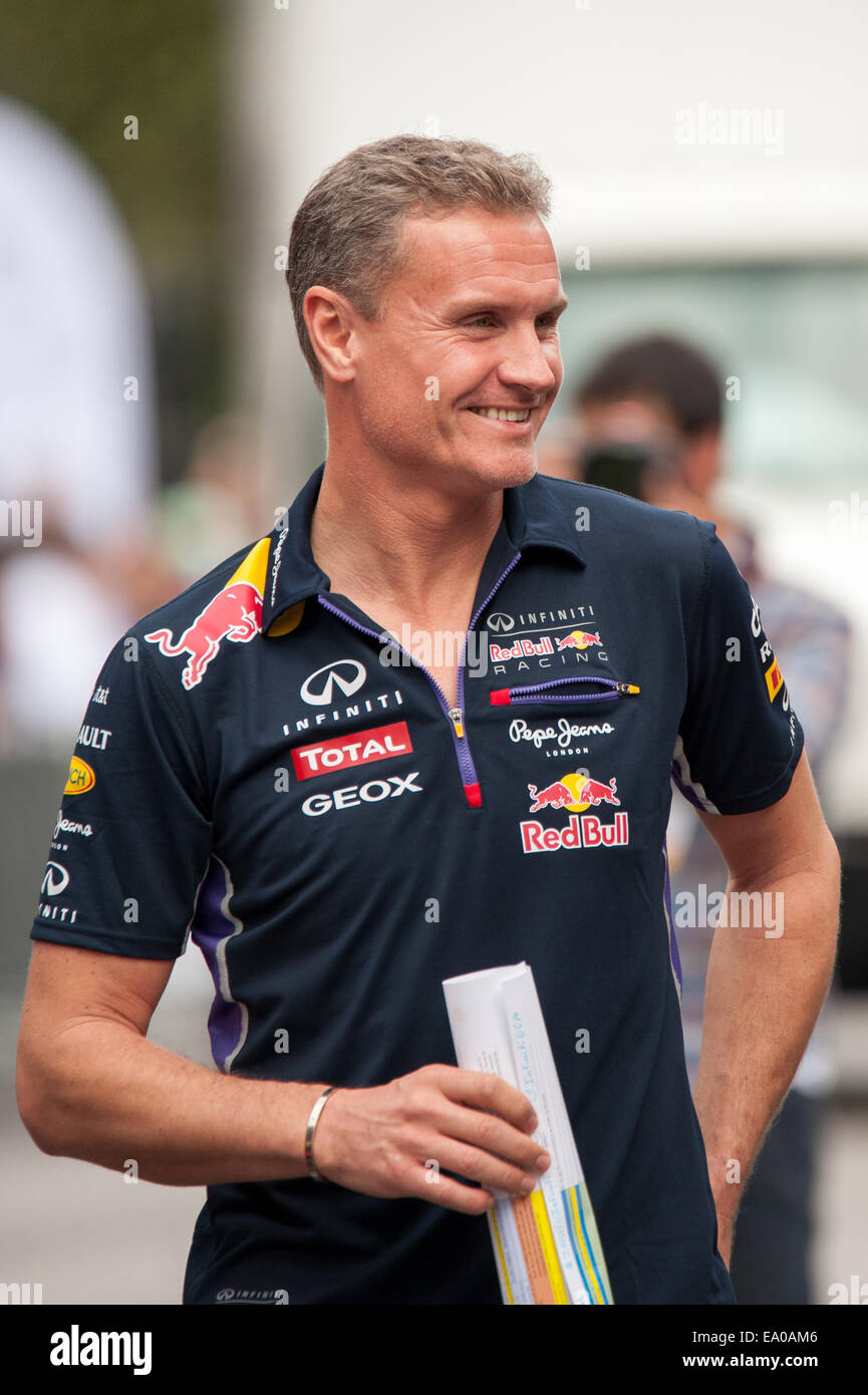 Im Ruhestand, Formel-1-Fahrer und Kommentator, David Coulthard, gesehen bei einer Red Bull-Demo-Veranstaltung in Austin, Texas Stockfoto