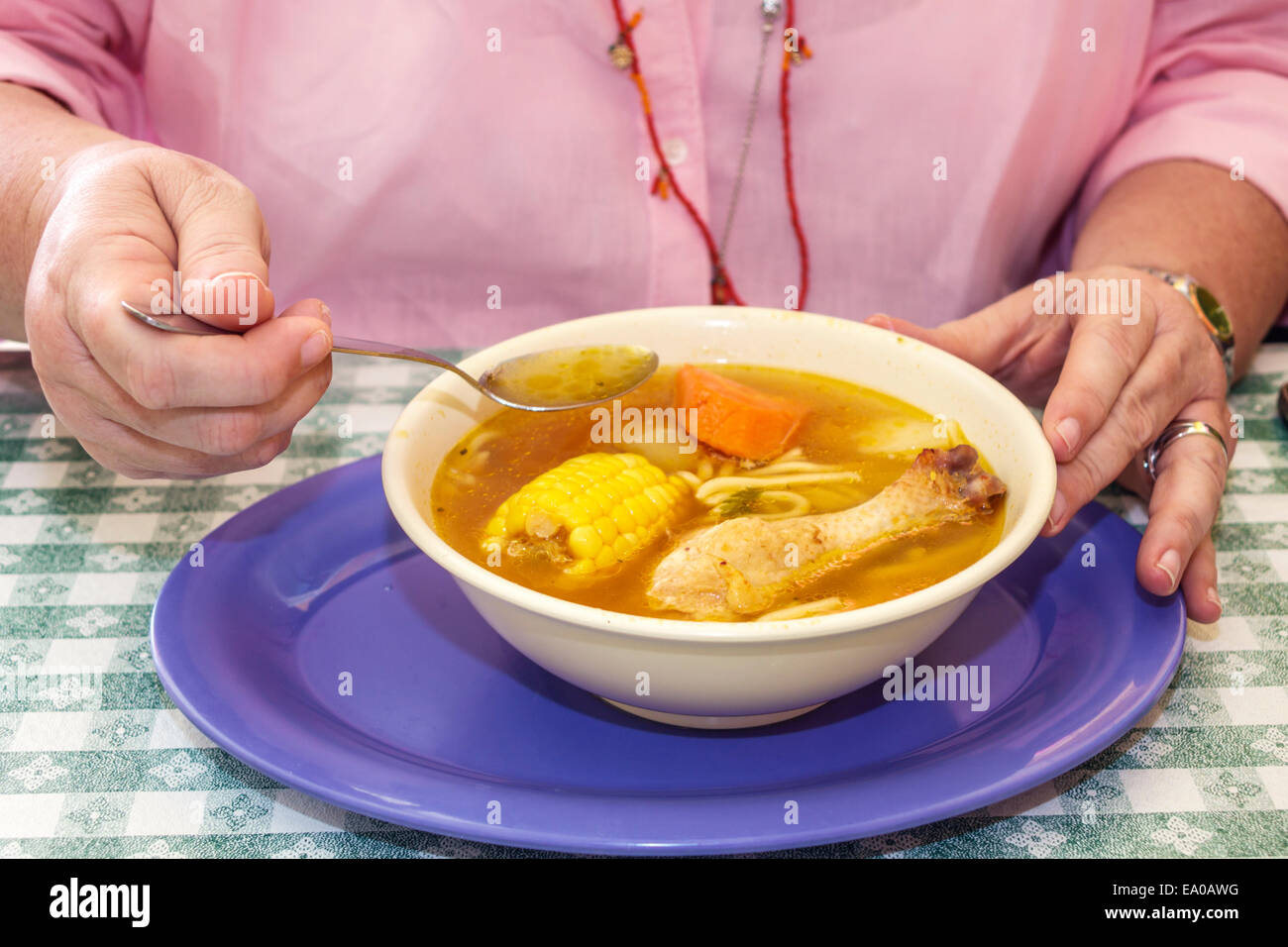 Indiantown Florida, Cafe Los Amigos Mexicana, Restaurant Restaurants Essen Essen Essen Cafe Cafes, Mexikanisch, Schüssel, Suppe, Henne, Huhn, sopa de gallina, FL140803011 Stockfoto