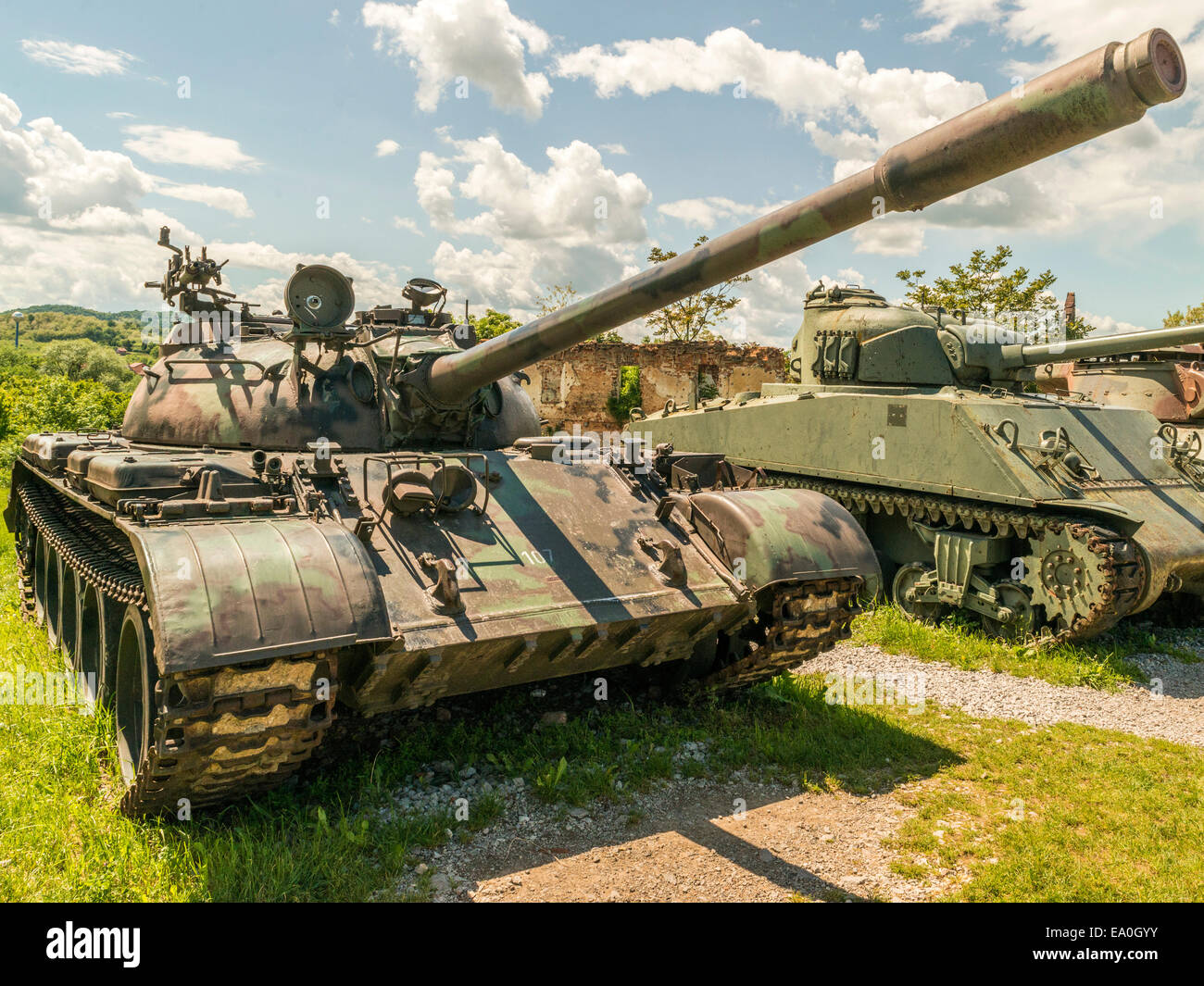 Tank, 3/4 Vorderansicht. Stockfoto