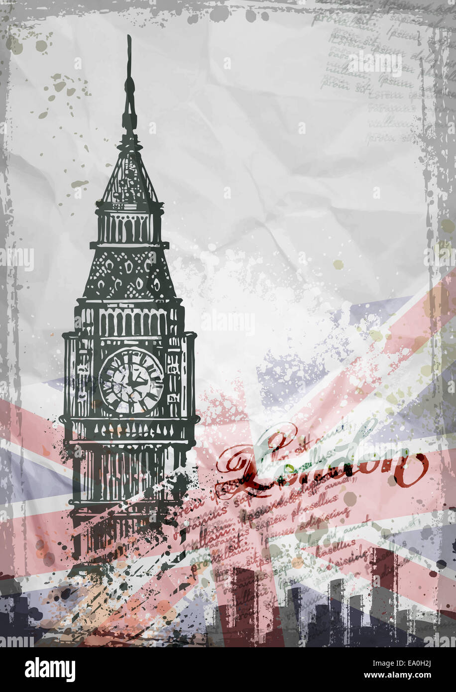 Big Ben, London, England, UK. Die Hand gezeichnete Illustration Stockfoto