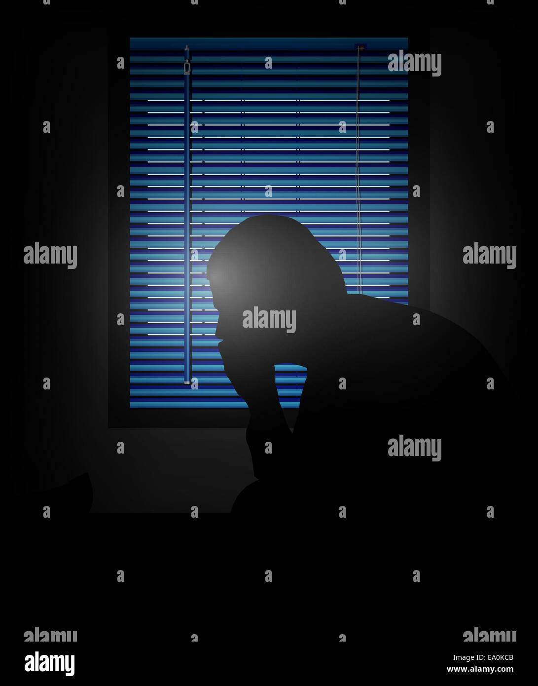 Vektor-Silhouette des einsamen Mannes vor dem Fenster, eps10 Datei, Verlaufsgitter und Transparenz verwendet Stock Vektor