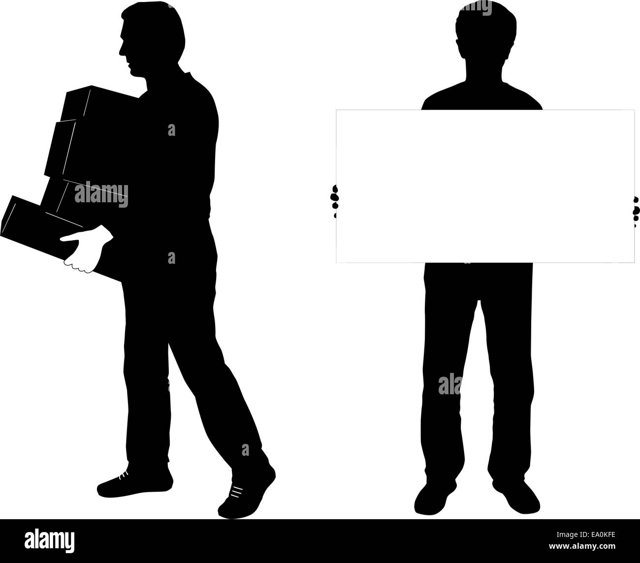 Vektor-Silhouette von zwei Mann, einer Transport-Boxen, andere halten leer banner Stock Vektor