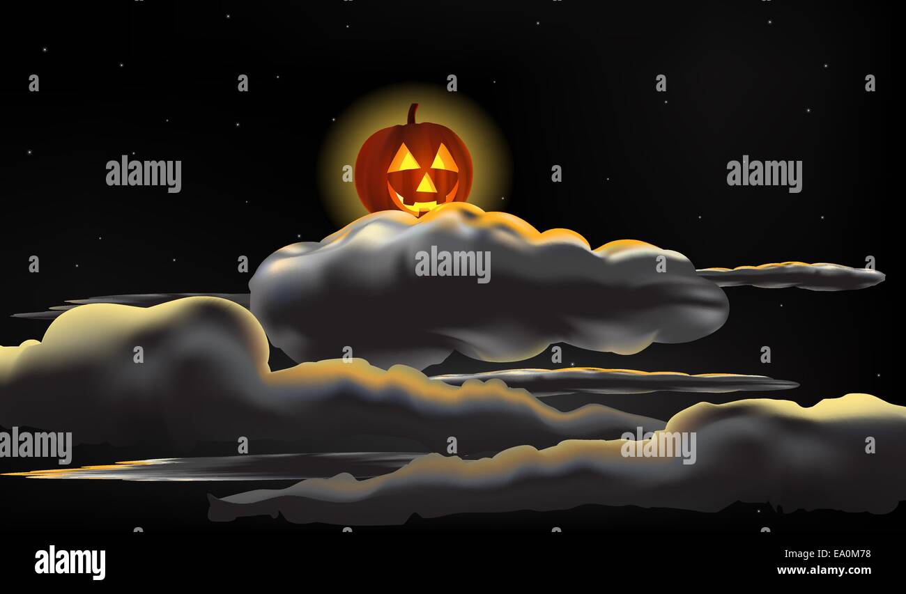 Halloween-Kürbis Mond hinter Wolken spielen Stock Vektor