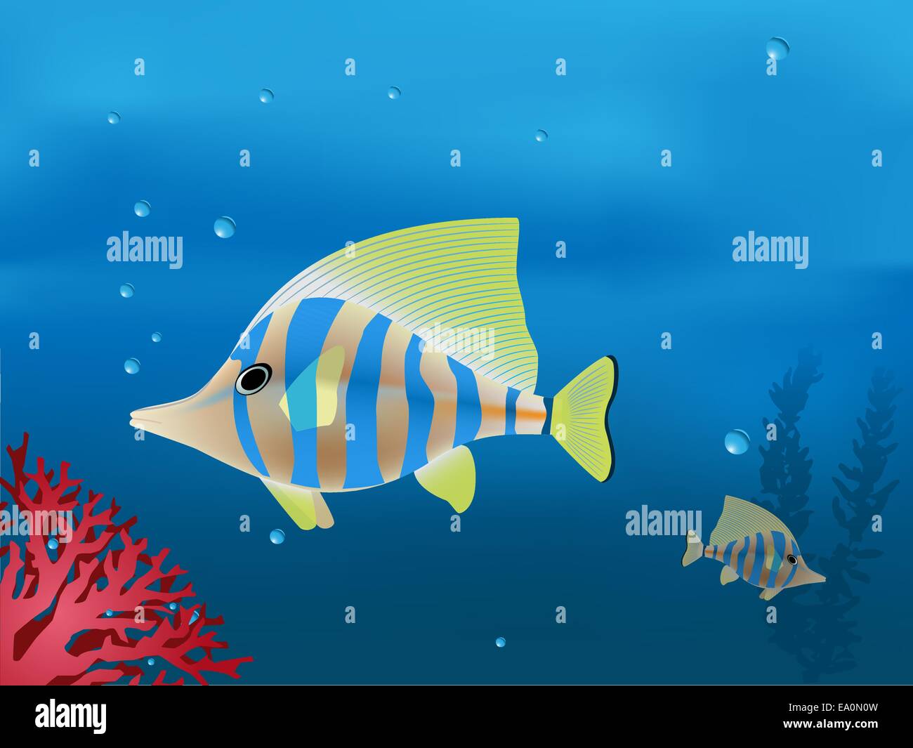 Vektor-Illustration von tropischen Fischen im tiefblauen Meer Stock Vektor