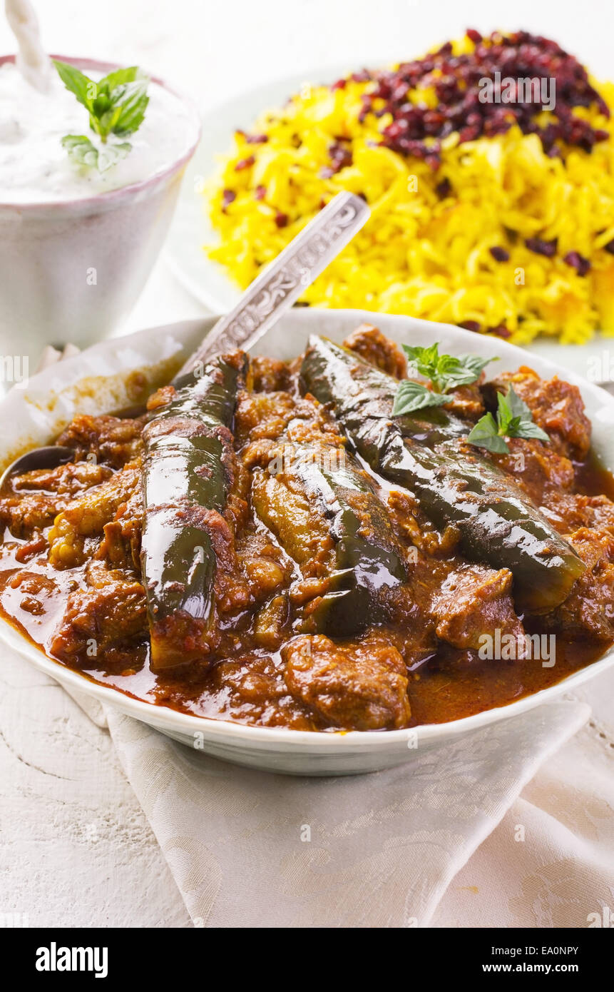 Lamm-Eintopf mit Auberginen Stockfoto