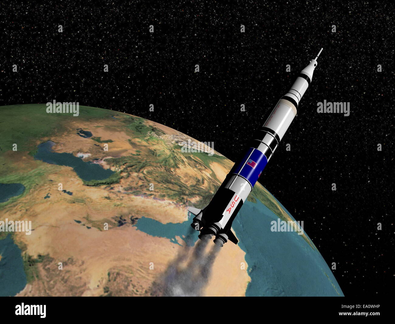Saturn V Raumschiff - 3D render Stockfoto