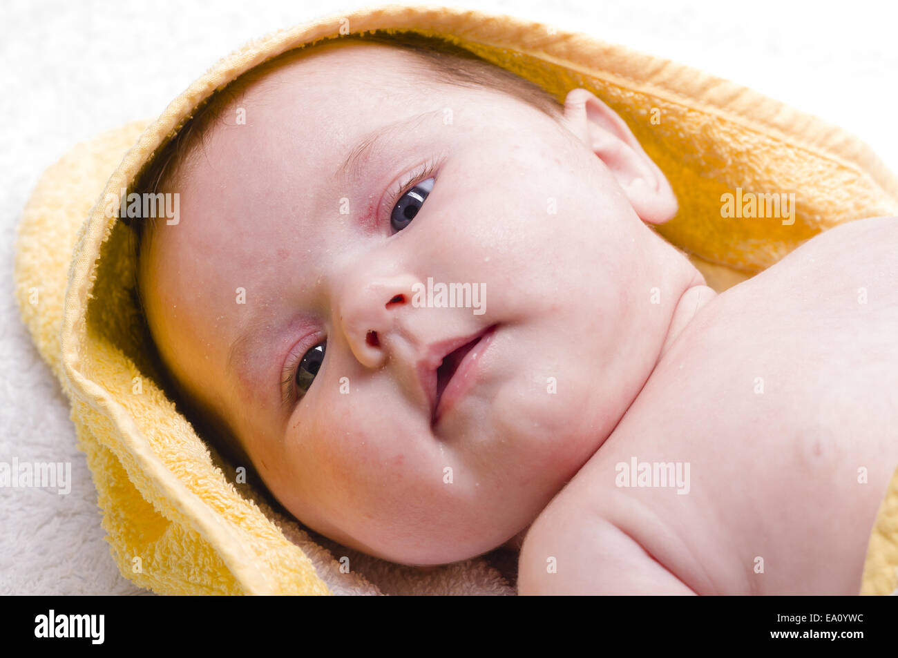 Süßes kleines neugeborenes Baby Gesicht in Nahaufnahme Stockfoto
