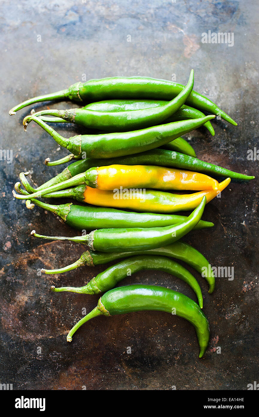 Haufen von Finger-hot peppers Stockfoto