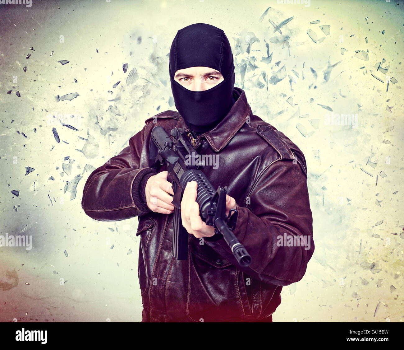 terroristischen Porträt und Hintergrund-explosion Stockfoto